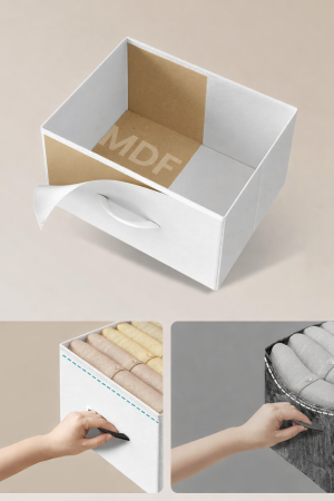 Comoda cu 4 sertare textile, cadru metalic si blat MDF, 40x30x95 cm, alb [6]