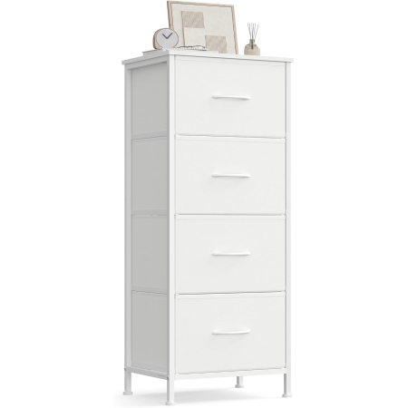 Comoda cu 4 sertare textile, cadru metalic si blat MDF, 40x30x95 cm, alb [7]