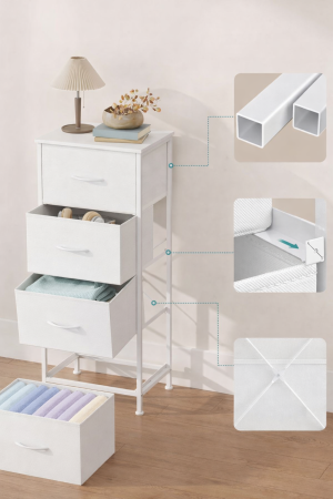 Comoda cu 4 sertare textile, cadru metalic si blat MDF, 40x30x95 cm, alb [2]