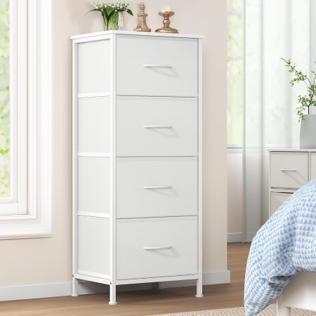 Comoda cu 4 sertare textile, cadru metalic si blat MDF, 40x30x95 cm, alb [5]