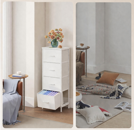 Comoda cu 4 sertare textile, cadru metalic si blat MDF, 40x30x95 cm, alb [1]