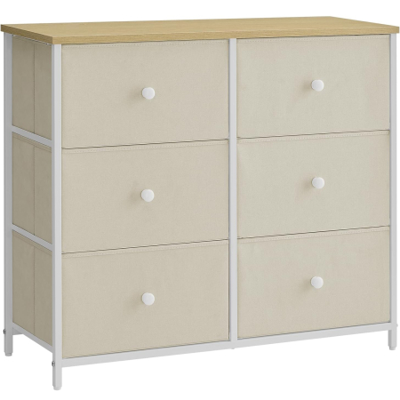 Mobila living - Comoda cu 6 sertare textile, cadru metalic, 80x30x71 cm, alb si crem