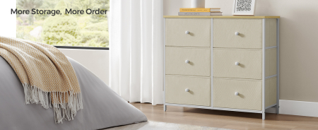 Comoda cu 6 sertare textile, cadru metalic, 80x30x71 cm, alb si crem [9]