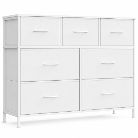 Mobila living - Comoda cu 7 sertare, cadru metalic si blat MDF, sertare textile, 99x30x74 cm, alb