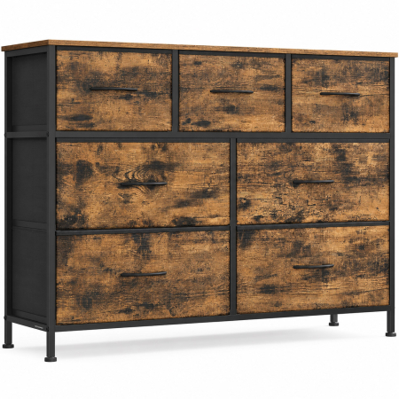 Living & hol - Comoda cu 7 sertare, cadru metalic si blat MDF, sertare textile, 99x30x74 cm, maro rustic