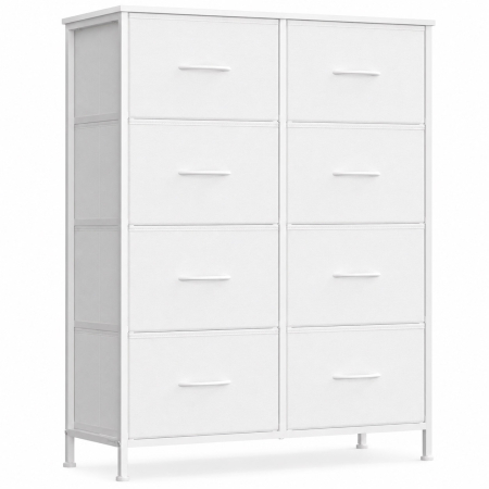 Living & hol - Comoda cu 8 sertare textile cu structura MDF, cadru metalic, stil minimalist, 77x30x95 cm, alb