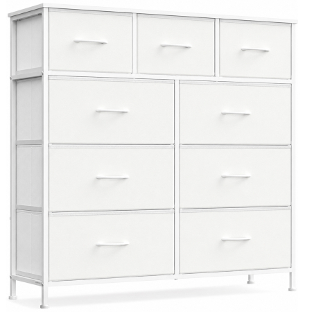 Mobila living - Comoda cu 9 sertare, cadru metalic si blat MDF, sertare textile, 99x30x95 cm, alb