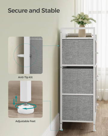 SONGMICS Comoda cu cadru metalic si 7 sertare din stofa, 29x98x85 cm , gri si alb [7]