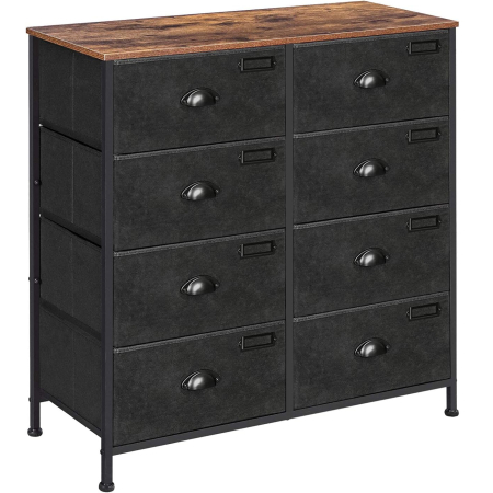 Comode - SONGMICS Comoda cu cadru metalic si 8 sertare din textil, stil industrial, 80x30x82cm, maro rustic si negru