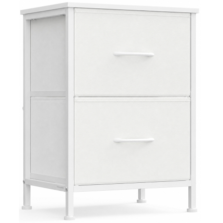 Living & hol - Comoda mica tip noptiera cu 2 sertare textile, cadru metalic si blat MDF, 40x30x52 cm, alb