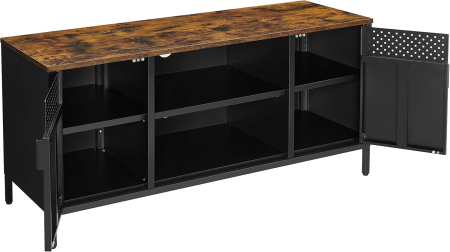 SONGMICS Comoda TV 120x40x55 cm, 3 rafturi reglabile, 2 usi, stil vintage, PAL si otel, maro-negru mat [7]