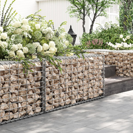 Gradina & balcon - Cos gabioane pietre otel galvanizat D4 mm, ochiuri 10x5 cm, montaj fara unelte, 100x50x50 cm, argintiu