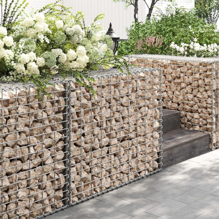 Gradina & balcon - Cos gabioane pietre otel galvanizat D4 mm, ochiuri 5x10 cm, montaj fara unelte, 100x80x30 cm, argintiu