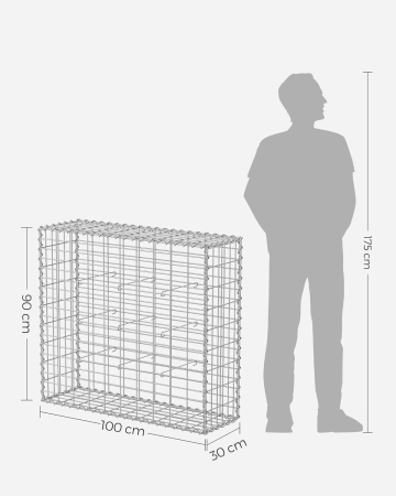 Cos gabioane pietre otel galvanizat D4 mm, ochiuri 5x10 cm, montaj fara unelte, 100x90x30 cm, argintiu [4]