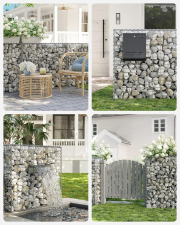 Cos gabioane pietre otel galvanizat D4 mm, ochiuri 5x10 cm, montaj fara unelte, 100x90x30 cm, argintiu [7]