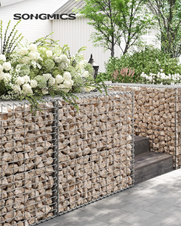 Gradina & balcon - Cos gabioane pietre otel galvanizat D4 mm, ochiuri 5x10 cm, montaj fara unelte, 100x90x30 cm, argintiu