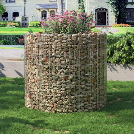 Cos de gabioane rotund pentru pietre, otel galvanizat, 90x90x80cm, argintiu [4]