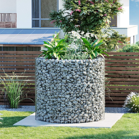 Cos de gabioane rotund pentru pietre, otel galvanizat, 90x90x80cm, argintiu
