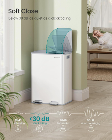Cos de gunoi 2x30L, cu 2 compartimente, capac soft-close si galeti interioare, otel, alb mat [1]
