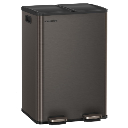 Bucatarie - Cos de gunoi 2x30L, cu 2 compartimente, capac soft-close si galeti interioare, otel, gri antracit