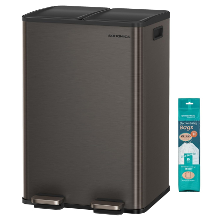 Cos de gunoi 2x30L, cu 2 compartimente, capac soft-close si galeti interioare, otel, gri antracit [7]