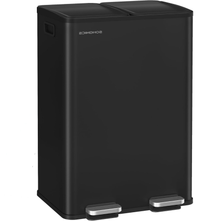 Bucatarie - Cos de gunoi 2x30L, cu 2 compartimente, capac soft-close si galeti interioare, otel, negru