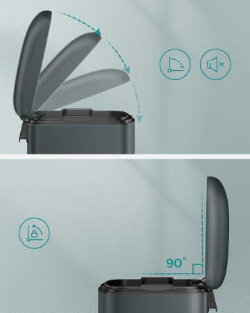 SONGMICS Cos de gunoi 34x25x61 cm, 30L, cu pedala, capac soft-close si galeata detasabila, verde-gri [2]