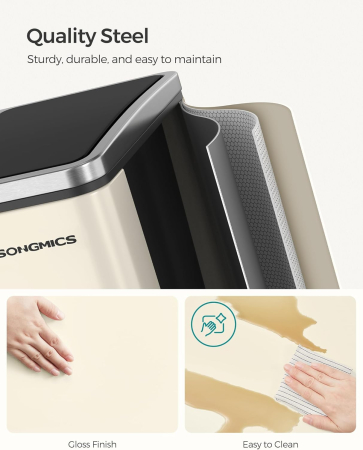 Cos de gunoi colectare selectiva cu 3 compartimente 3 x 18L, capace soft close, pedale, otel, 61x32x56 cm, bej [1]