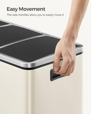 Cos de gunoi colectare selectiva cu 3 compartimente 3 x 18L, capace soft close, pedale, otel, 61x32x56 cm, bej [6]