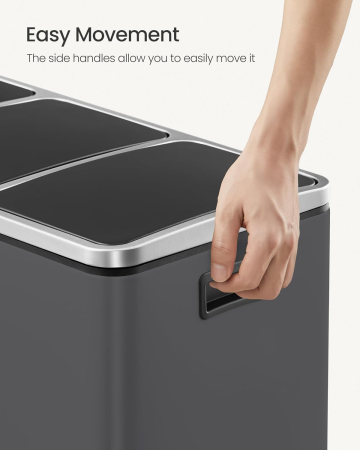 Cos de gunoi colectare selectiva cu 3 compartimente 3 x 18L, capace soft close, pedale, otel, 61x32x56 cm, gri mat [2]