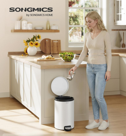 Cos de gunoi cu pedala 20L, capac soft close, galeata interioara detasabila, otel si plastic, 30x37x44 cm, alb [1]