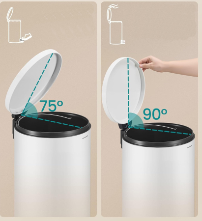 Cos de gunoi cu pedala 20L, capac soft close, galeata interioara detasabila, otel si plastic, 30x37x44 cm, alb [3]