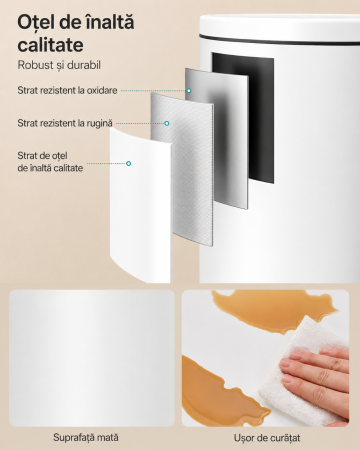 Cos de gunoi cu pedala, capac soft-close, galeata detasabila, otel, 30L, saci menajeri inclusi, alb [3]