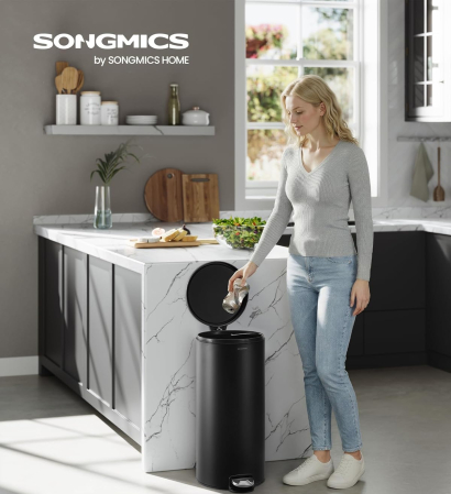 Cos de gunoi cu pedala, capac soft-close, galeata detasabila, otel, 30L, saci menajeri inclusi, negru [5]