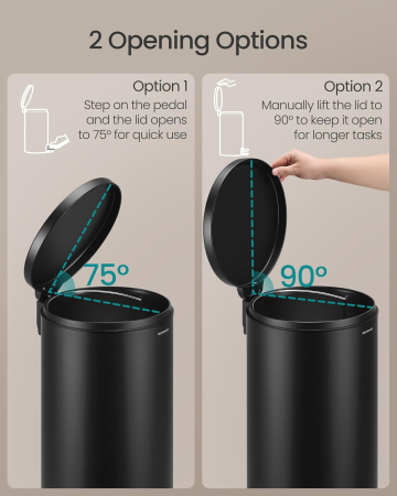 Cos de gunoi cu pedala, capac soft-close, galeata detasabila, otel, 30L, saci menajeri inclusi, negru [2]