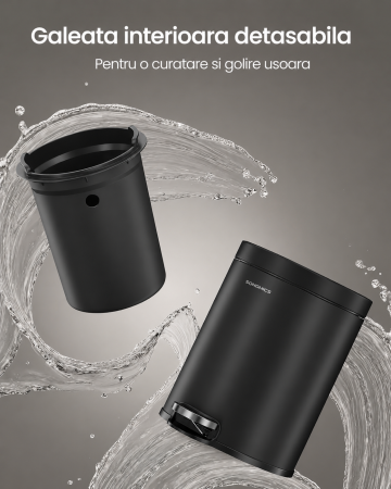 Cos de gunoi cu pedala, ideal pentru baie, galeata interioara detasabila, 3 litri, inchidere lenta, 17x22x25 cm, negru [2]