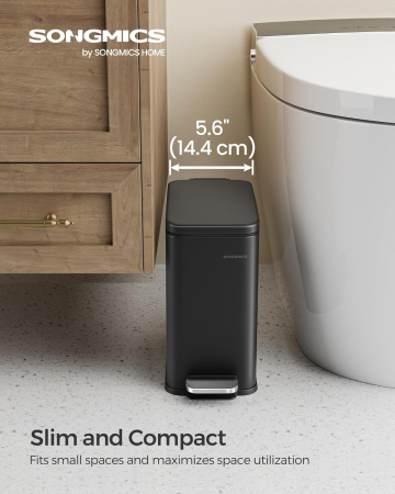 Cos gunoi pedala baie capac soft-close galeata detasabila otel inox, 5 litri, 30x14x29 cm, negru [6]