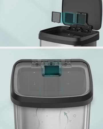 Cos de gunoi din inox, 68 L cu pedala, capac soft close, filtru de carbon pentru neutralizarea mirosurilor, argintiu [4]