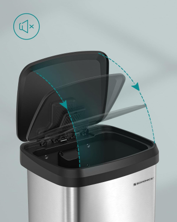 Cos de gunoi din inox, 68 L cu pedala, capac soft close, filtru de carbon pentru neutralizarea mirosurilor, argintiu [8]