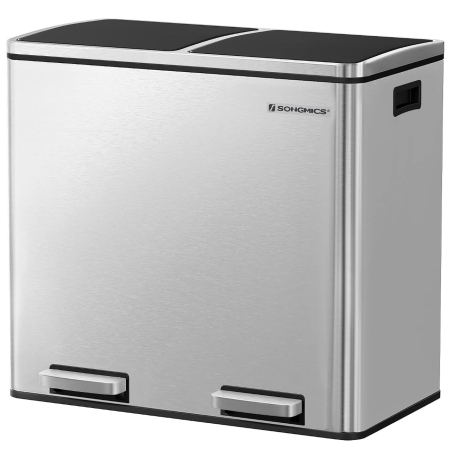 Bucatarie - Cos de gunoi din inox cu 2 compartimente colectare selectiva, cu galeti interioare, 2x24 litri, argintiu