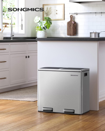 Cos de gunoi din inox cu 2 compartimente colectare selectiva, cu galeti interioare, 2x24 litri, argintiu [6]