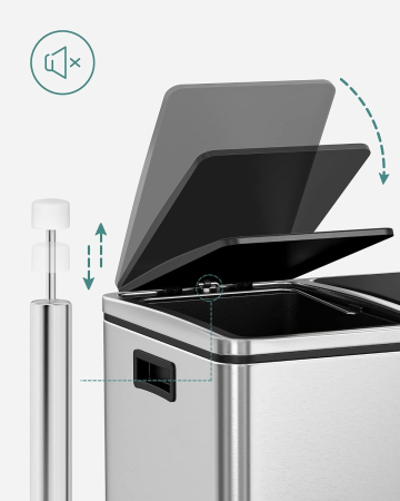 Cos de gunoi din inox cu 2 compartimente colectare selectiva, cu galeti interioare, 2x24 litri, argintiu [1]