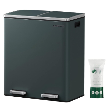 Decoratiuni si articole casa - SONGMICS Cos de gunoi din inox cu 2 compartimente colectare selectiva, cu galeti interioare, 2x30litri, gri inchis