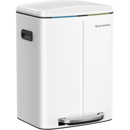 Decoratiuni si articole casa - SONGMICS Cos de gunoi din inox cu 2 galeti interioare, colectare selectiva, 2x20 litri, alb