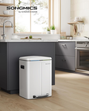 SONGMICS Cos de gunoi din inox cu 2 galeti interioare, colectare selectiva, 2x20 litri, alb [1]
