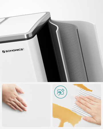 SONGMICS Cos de gunoi din inox cu 3 compartimente colectare selectiva, cu galeti interioare, 3x18litri, 62x32x56cm, alb [4]