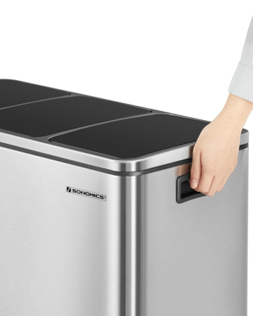 Cos de gunoi din inox cu 3 compartimente colectare selectiva, cu galeti interioare, 3x18litri, argintiu si negru [5]