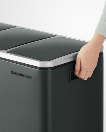 SONGMICS Cos de gunoi din inox cu 3 compartimente colectare selectiva, cu galeti interioare, 3x18litri, gri inchis [5]