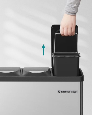 Cos de gunoi din inox cu 3 compartimente colectare selectiva, cu galeti interioare, 3x8litri, argintiu si negru [6]