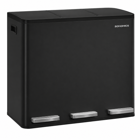 Bucatarie - Cos de gunoi din inox cu 3 compartimente colectare selectiva, cu galeti interioare, inchidere lenta, 3x18 litri, negru